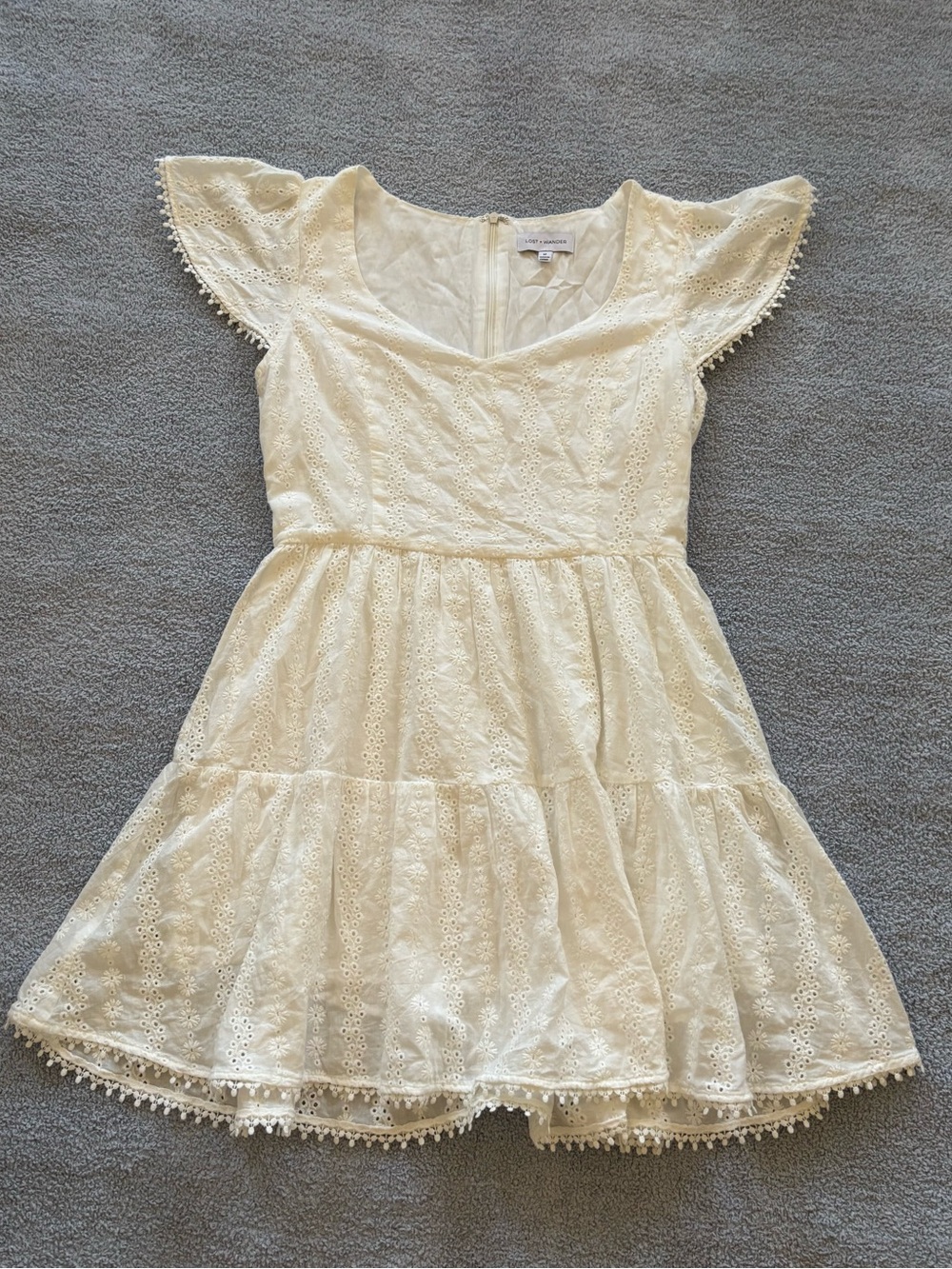 Lost + Wander Cream Eyelet Tiered Mini Dress